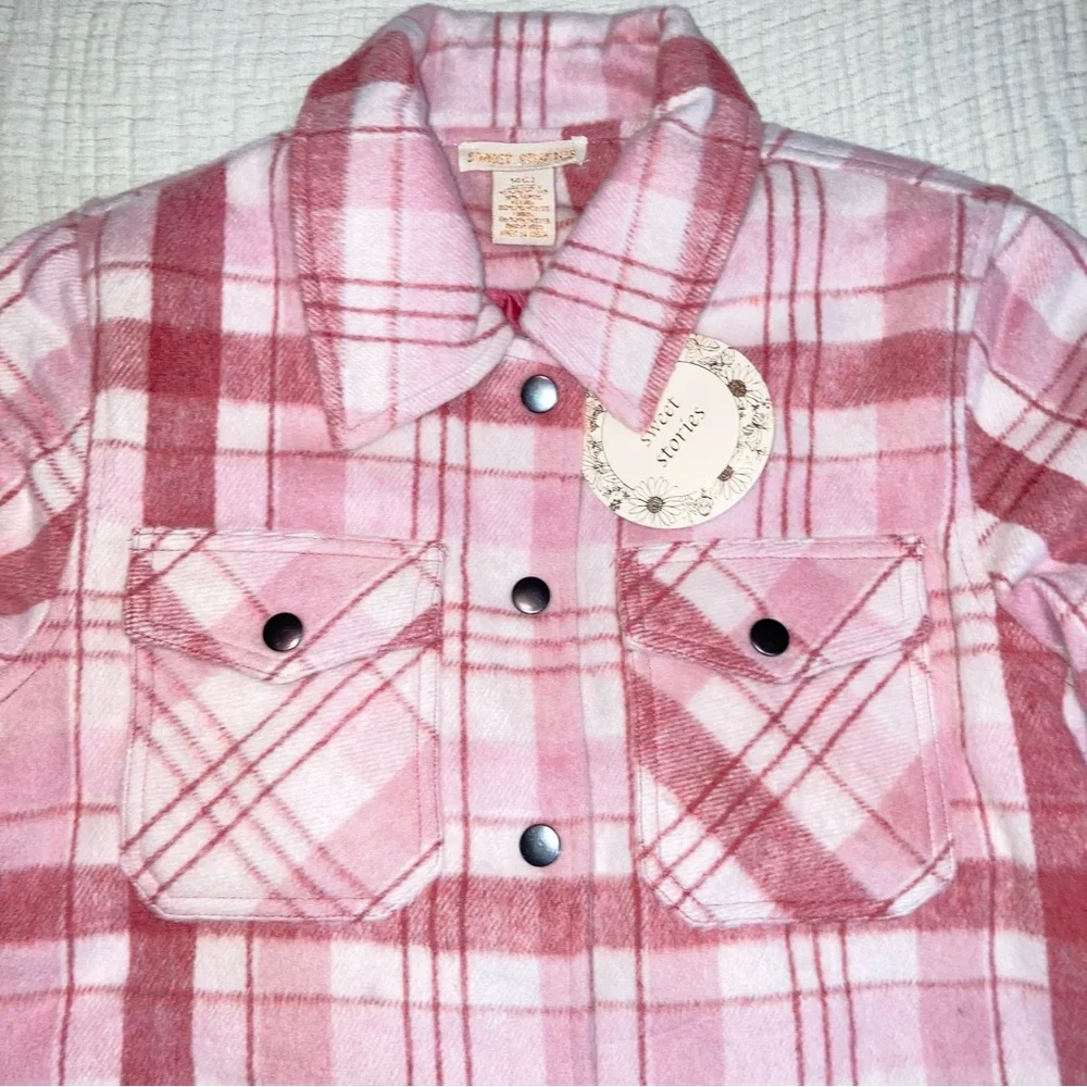 Girl’s Large Fleece jacket Quilted Lining Pink Plaid Sweet Stories NWT